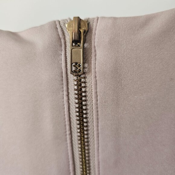 Timeless Quiet Lux Beige-Neutral Slim Dress w/Wide Mirror-Gold Belt - Picture 4 of 12